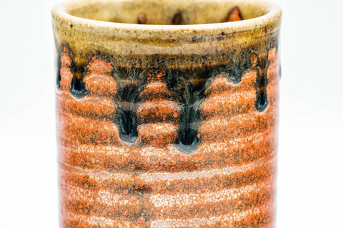 Japanese Teacup - Red Brown Drip-Glazed Spiraling Yunomi - 120ml - close-up of spiraling drip-glaze texture