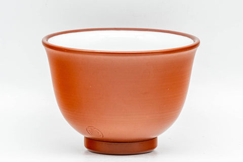 Japanese Teacups - Pair of White Inner-Glazed Tokoname-yaki Guinomi - 55ml - single cup at a three-quarter angle showing the white-glazed rim and interior