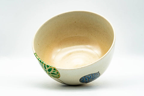 Japanese Matcha Bowl - Gold Green Leaves Kyo-yaki Chawan - 300ml
