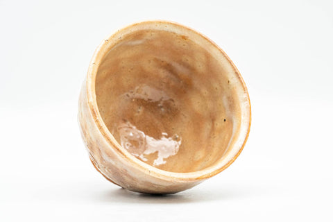Japanese Teacup - Beige Milky Textured Hagi-yaki Yunomi - 100ml - overhead view of the glazed interior
