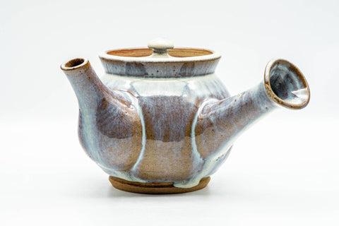 Japanese Kyusu - Large Blue Hare's Fur Glazed Debeso Teapot - 550ml - side view with the spout to the left