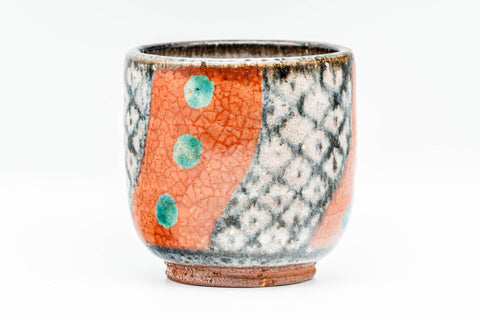 Japanese Teacups - Pair of Checked Green Dotted Yunomi - 130ml