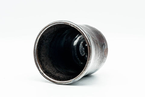Japanese Teacup - Abstract Metallic Black Glazed Yunomi - overhead view of the glazed interior