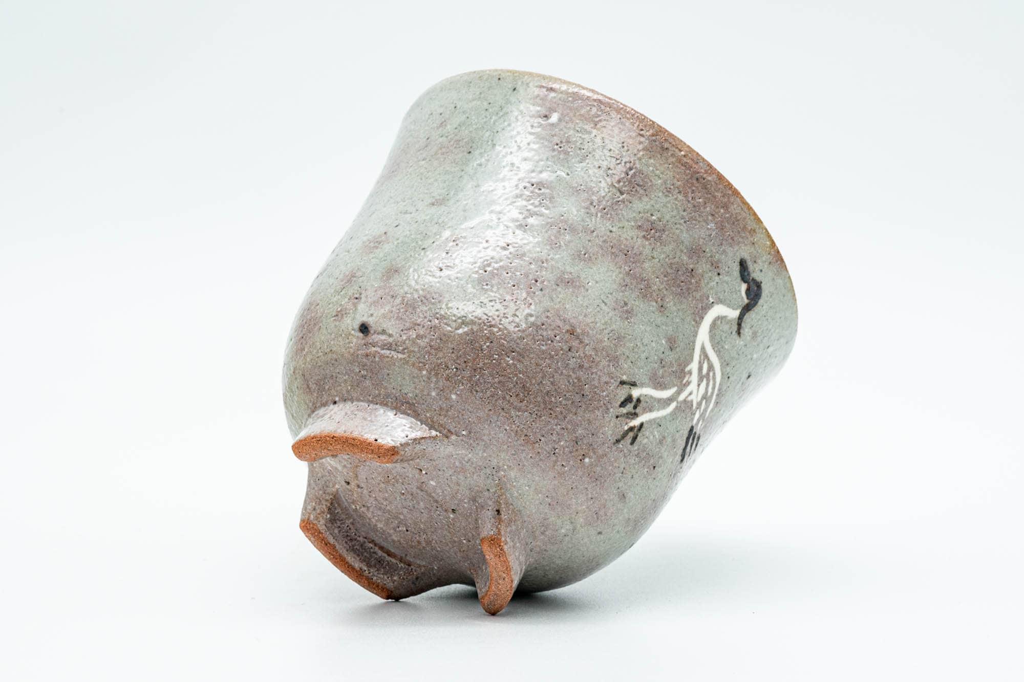 Japanese Matcha Bowl - Standing Crane Grey Pink Gohonte Glazed Winter Chawan (御本立鶴) with Tomobako Wooden Box - 450ml