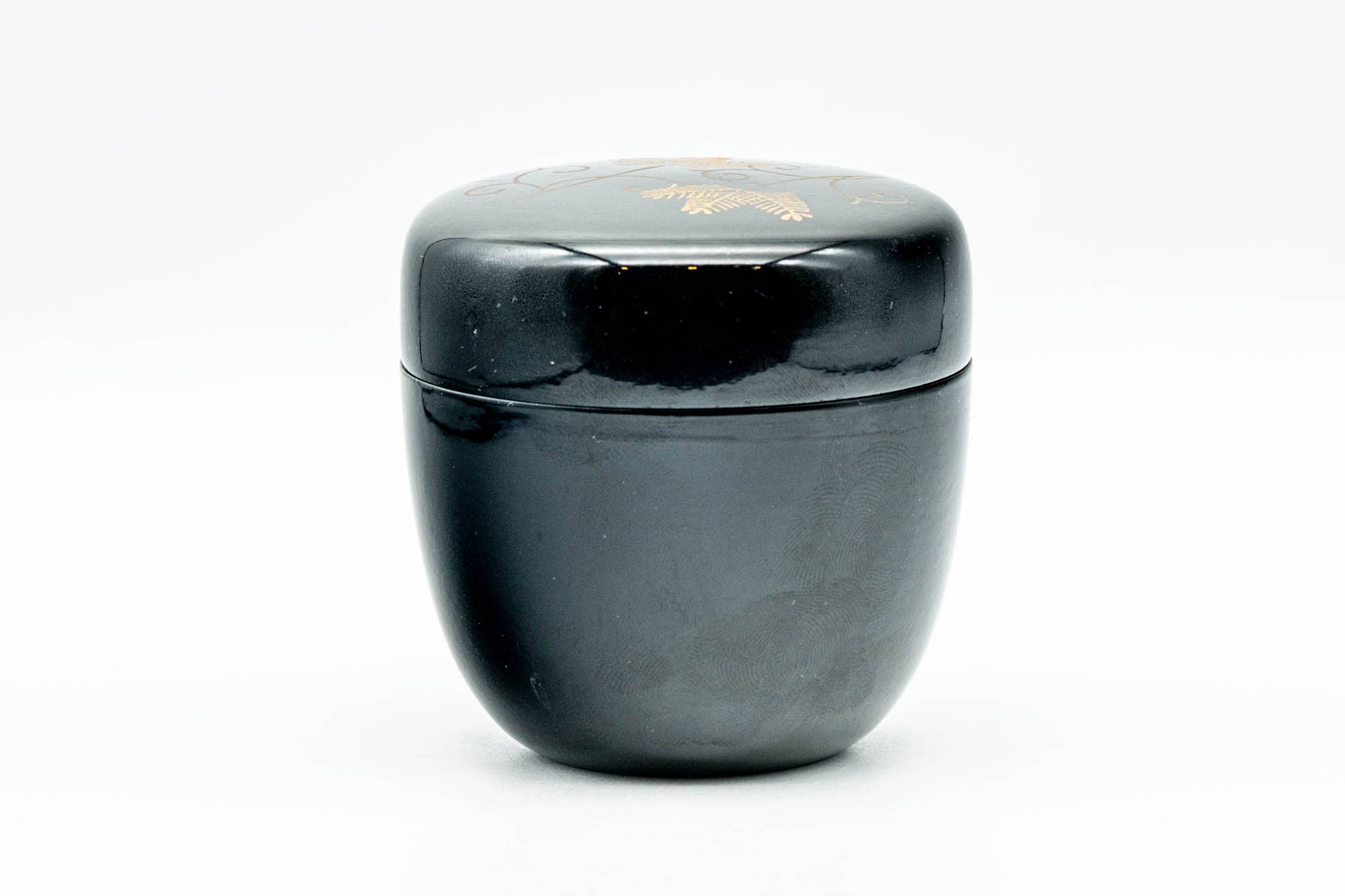 Japanese Natsume - Gold Floral Black Lacquer Matcha Tea Caddy - 80ml