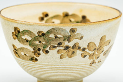 Japanese Teacup - Matte Beige Floral Kiyomizu-yaki Yunomi - 140ml - close-up of the hand-painted floral motif on the exterior