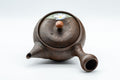 Front view of the teapot, spout facing forward, with the floral panel on the body.