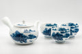 Japanese Tea Set - Hataman Toen Arita-yaki Porcelain Debeso Kyusu with 3 Wan-nari Yunomi - 420ml - full set with the blue and white porcelain kyusu teapot and three wan-nari yunomi