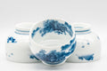 Japanese Tea Set - Hataman Toen Arita-yaki Porcelain Debeso Kyusu with 3 Wan-nari Yunomi - 420ml - two teacups showing the blue and white landscape design