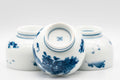 Japanese Tea Set - Hataman Toen Arita-yaki Porcelain Debeso Kyusu with 3 Wan-nari Yunomi - 420ml - teacups with one upturned showing the unglazed porcelain footring