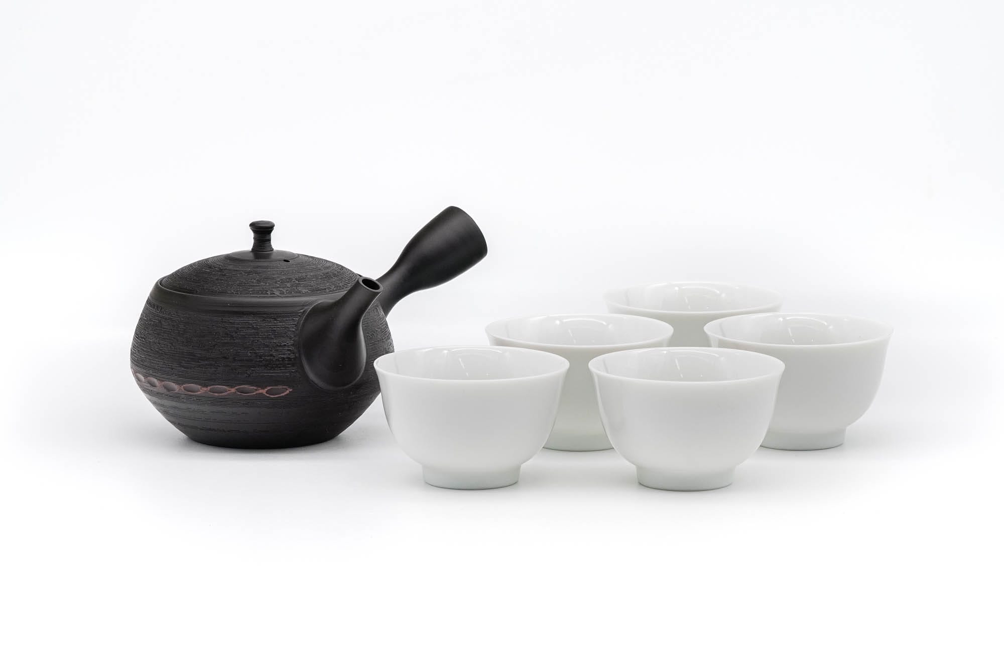 Japanese Tea Set - 北龍 Hokuryu - Shudashi Kokudei Tokoname-yaki Teapot with 5 Porcelain Teacups