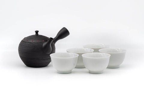Tea Set - Matsugawa Kokudei Tokoname-yaki Teapot with 5 Porcelain Teacups