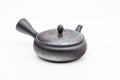 Mogake Seaweed Yōhen flat Tokoname teapot, three-quarter view with the spout to the upper left and the side handle to the right