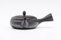Mogake Seaweed Yōhen flat Tokoname teapot, top-down closeup of the knobbed lid and short spout