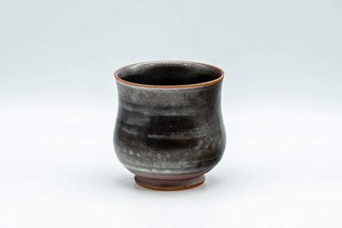 Japanese Teacup - Metallic Grey Yunomi with Crazed Cerulean Interior - 150ml