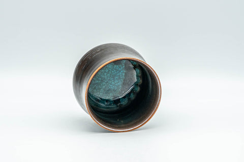 Japanese Teacup - Metallic Grey Yunomi with Crazed Cerulean Interior - 150ml