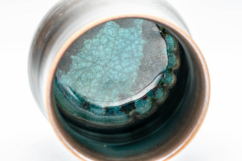 Japanese Teacup - Metallic Grey Yunomi with Crazed Cerulean Interior - 150ml