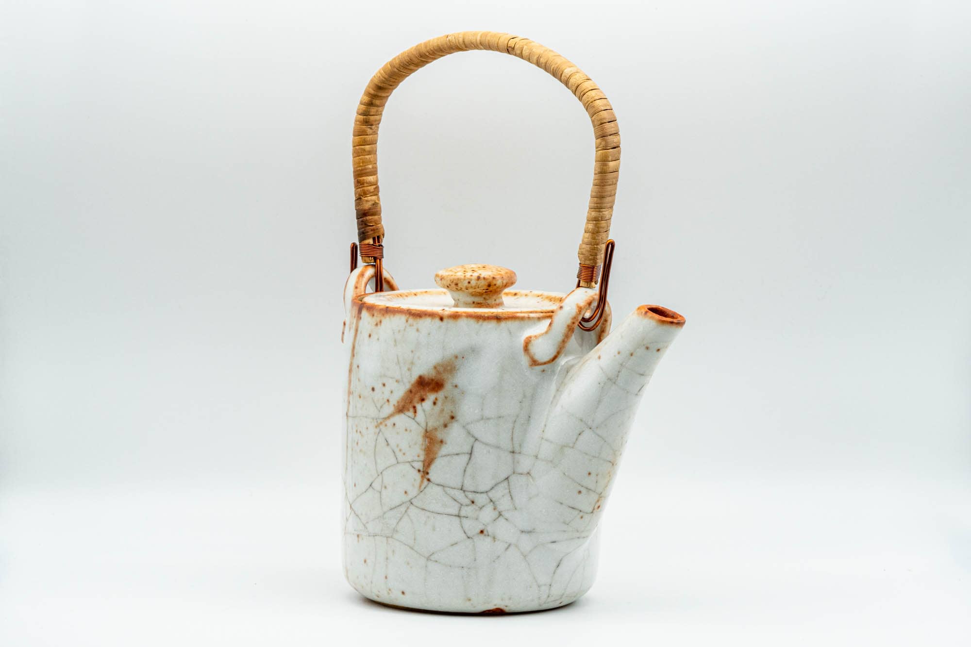 Japanese Dobin - Orange White Shino Glazed Top-handled Debeso Teapot - 600ml - Tezumi
