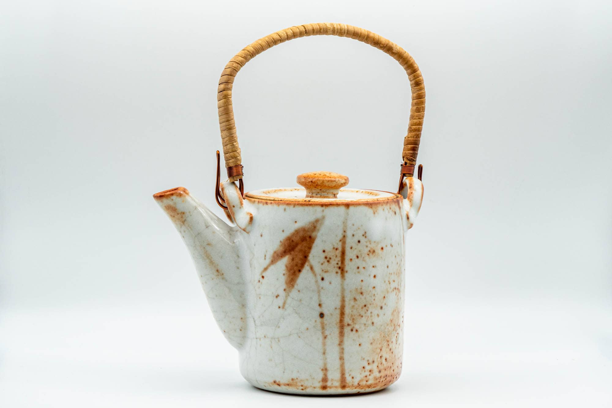 Japanese Dobin - Orange White Shino Glazed Top-handled Debeso Teapot - 600ml - Tezumi