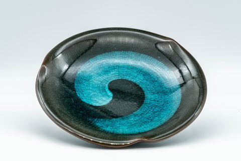 Japanese Teacups - Pair of Cyan Hakeme Yunomi with Coasters - 155ml