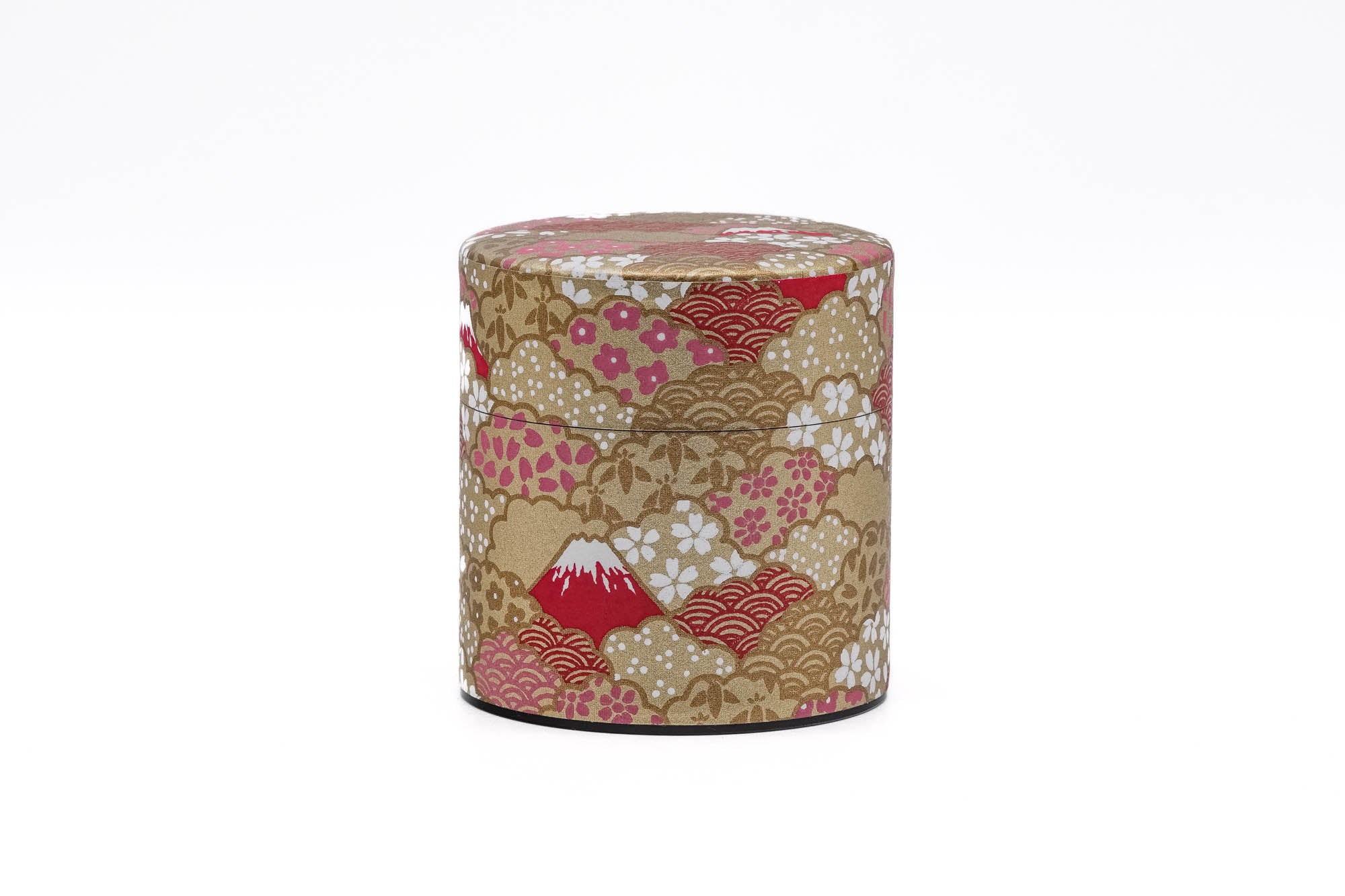 Japanese Chazutsu - 江東堂 Kotodo - Mt. Fuji Floral Washi Wrapped Metal Tea Canister - 100g