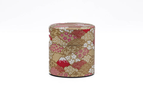 Mt. Fuji Red Floral Clouds Washi Tea Canister - 100g