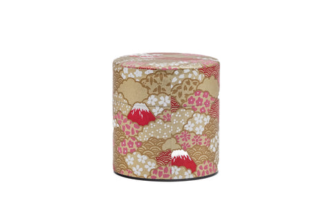 Mt. Fuji Red Floral Clouds Washi Tea Canister - 100g