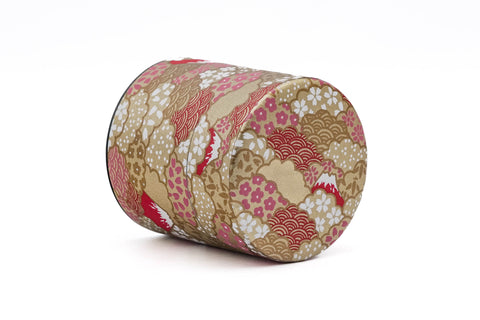 Mt. Fuji Red Floral Clouds Washi Tea Canister - 100g