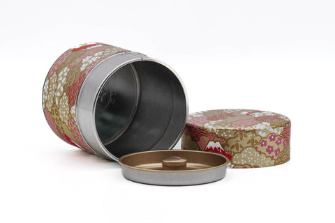 Mt. Fuji Red Floral Clouds Washi Tea Canister - 100g