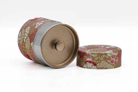 Mt. Fuji Red Floral Clouds Washi Tea Canister - 100g