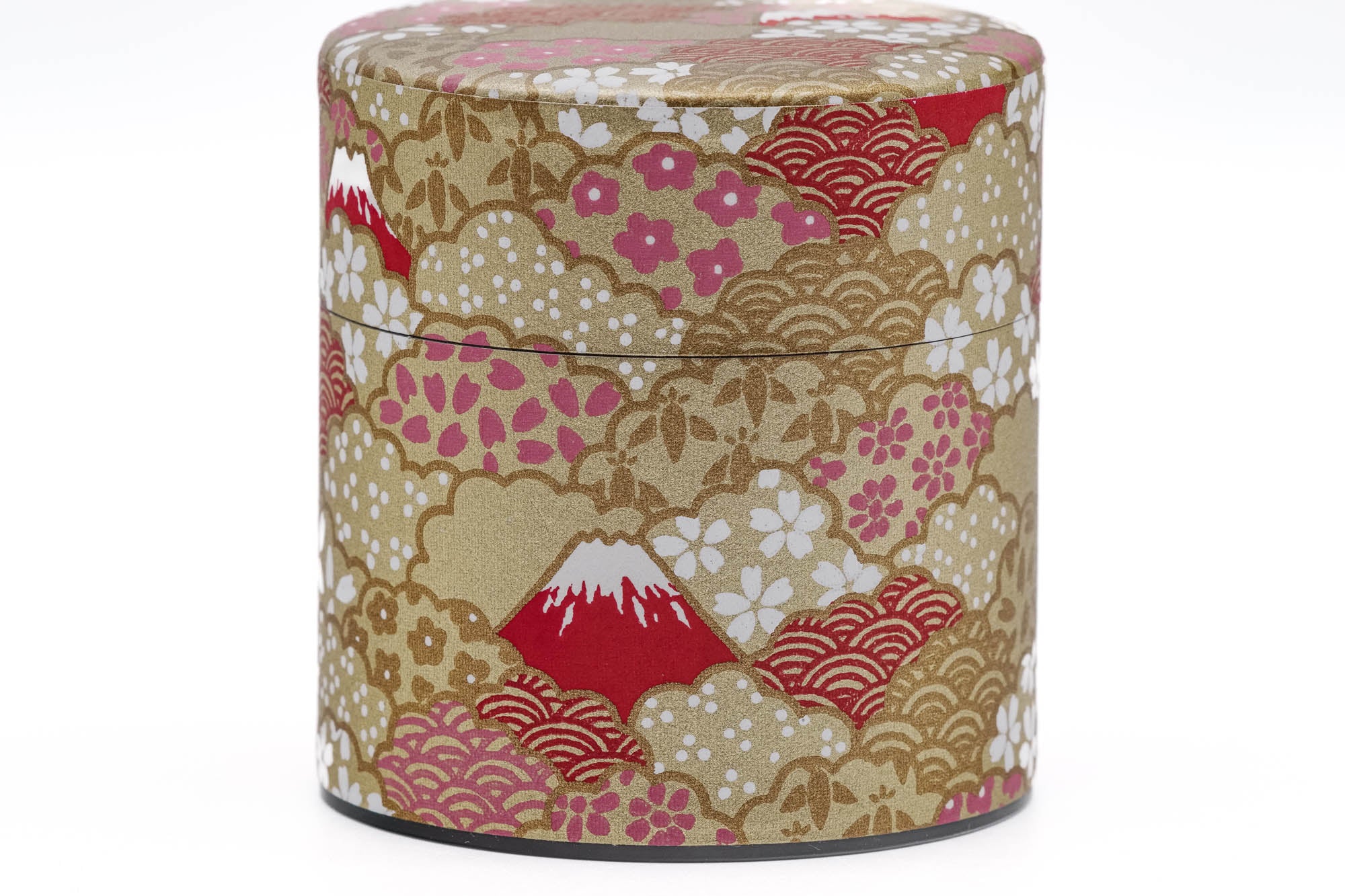 Japanese Chazutsu - 江東堂 Kotodo - Mt. Fuji Floral Washi Wrapped Metal Tea Canister - 100g