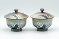 Japanese Tea Set - Green Arita-yaki Debeso Dobin Teapot with 2 Lidded Yunomi Teacups - the two matching lidded yunomi teacups