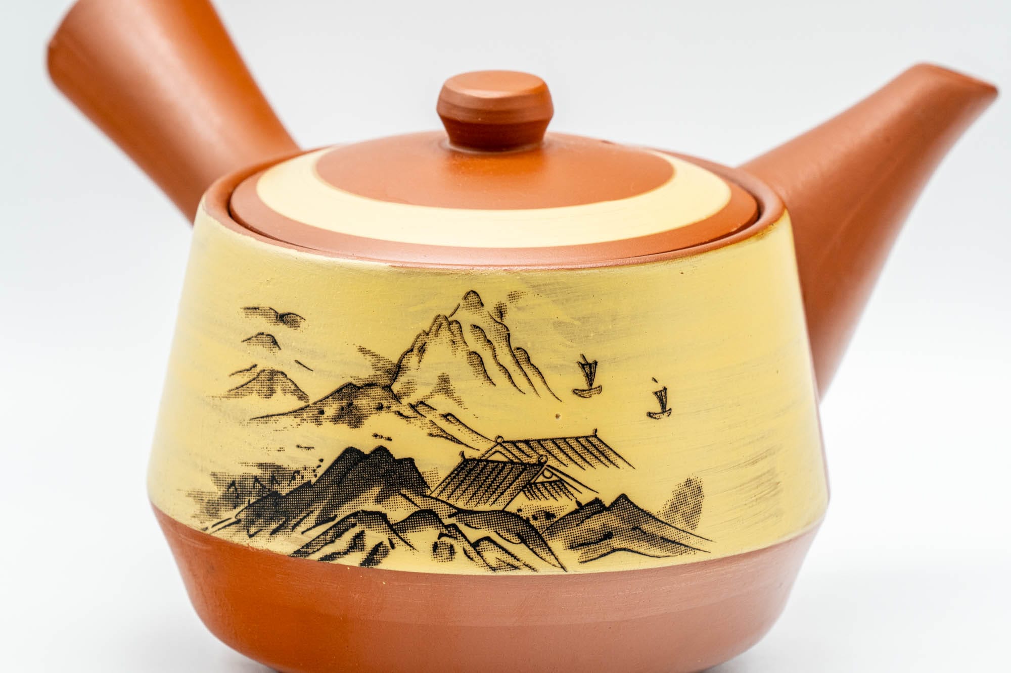 Japanese Tea Set - Mountainous Tokoname-yaki Debeso Kyusu Teapot with 5 Yunomi Teacups