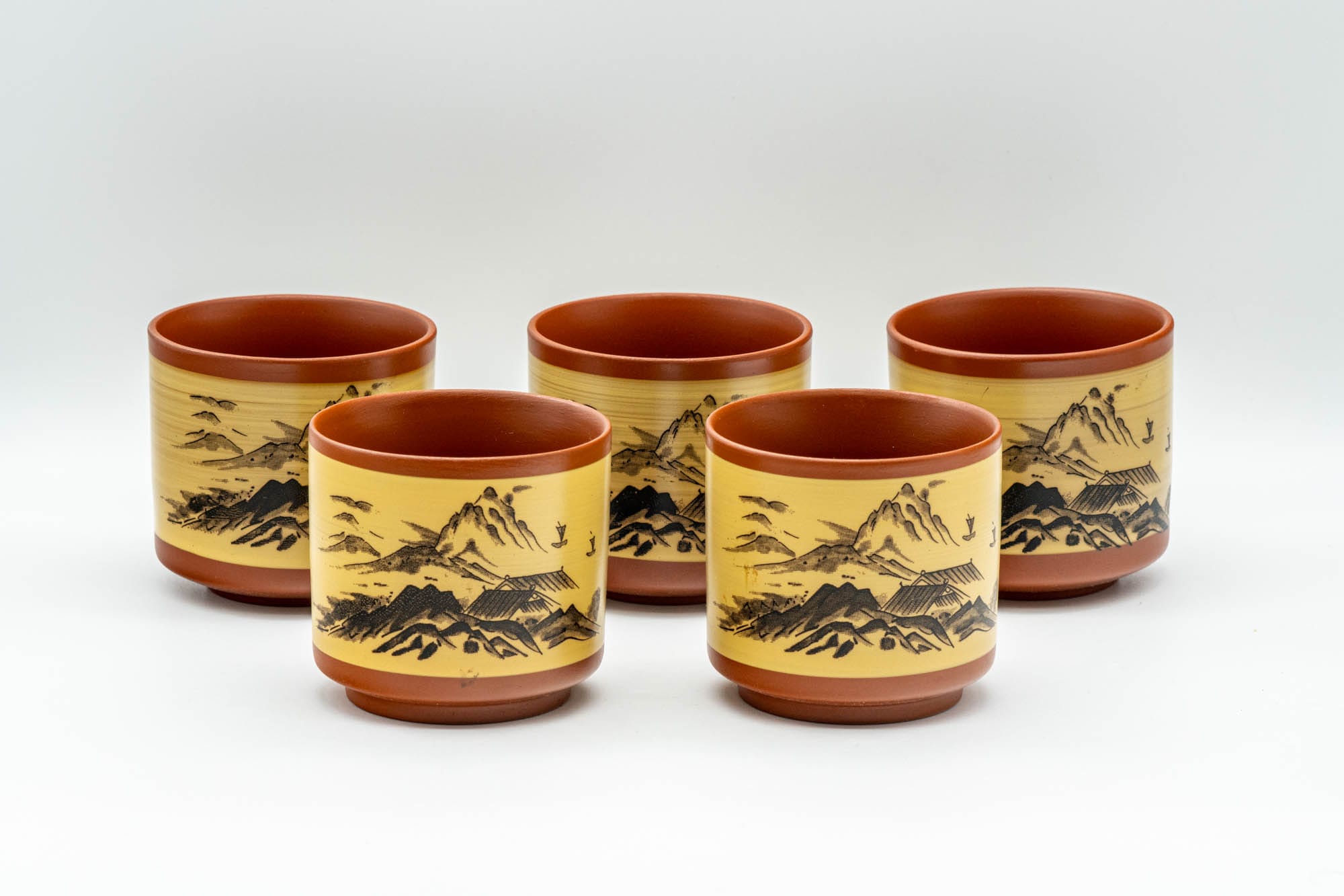 Japanese Tea Set - Mountainous Tokoname-yaki Debeso Kyusu Teapot with 5 Yunomi Teacups