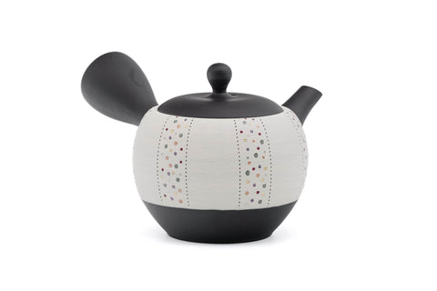 Tea Set - Black White Pearlescent Tokoname Teapot with 5 Porcelain Teacups