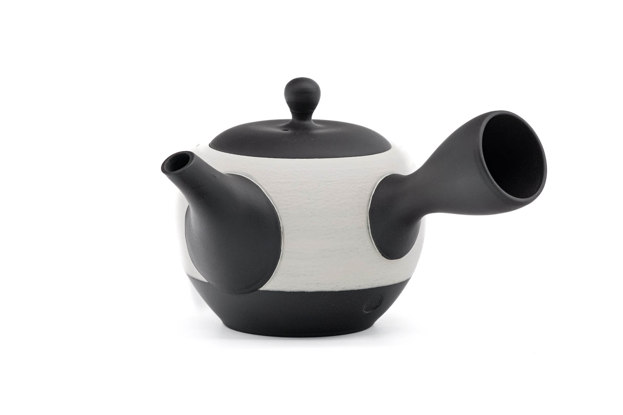 Japanese Tea Set - 昭萠窯 Shōhō Kiln - Black White Pearlescent Tokoname-yaki Teapot with 5 Porcelain Teacups