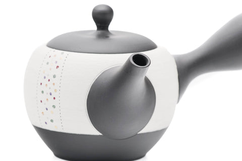 Tea Set - Black White Pearlescent Tokoname Teapot with 5 Porcelain Teacups