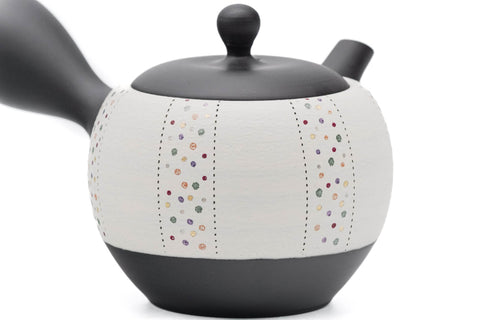 Tea Set - Black White Pearlescent Tokoname Teapot with 5 Porcelain Teacups