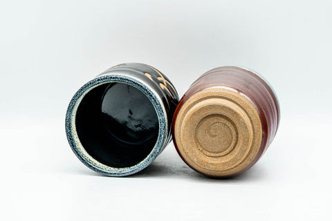 Japanese Teacups - Pair of Mom and Dad Kanji Hare's Fur Glazed Tsutsu-gata Yunomi - 200ml