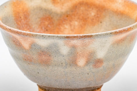 Japanese Teacup - 萩焼 Gohonte Wan-nari Hagi-yaki Yunomi - 140ml - closeup three-quarter view of the cup interior and rim