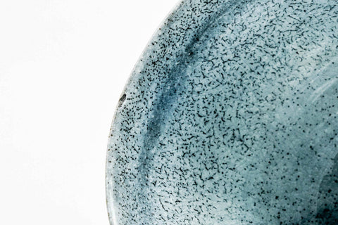 Japanese Matcha Bowl - Blue Celadon Drip-Glazed Hantsutsu-gata Chawan - 400ml - close-up of the celadon glaze