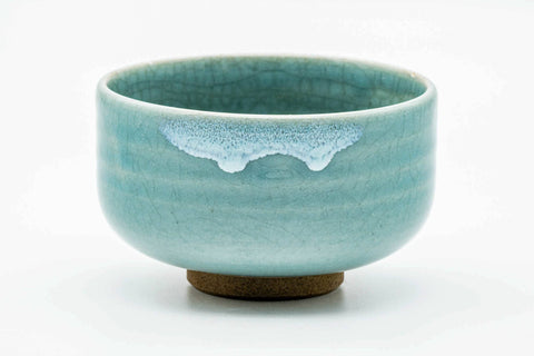 Japanese Matcha Bowl - Blue Celadon Drip-Glazed Hantsutsu-gata Chawan - 400ml