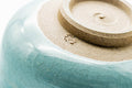 Japanese Matcha Bowl - Blue Celadon Drip-Glazed Hantsutsu-gata Chawan - 400ml - top-down view of the base and foot
