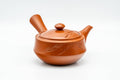 Tezumi — Japanese Kyusu - Engraved Red Shudei Tokoname-yaki Debeso Teapot - 210ml — three-quarter view