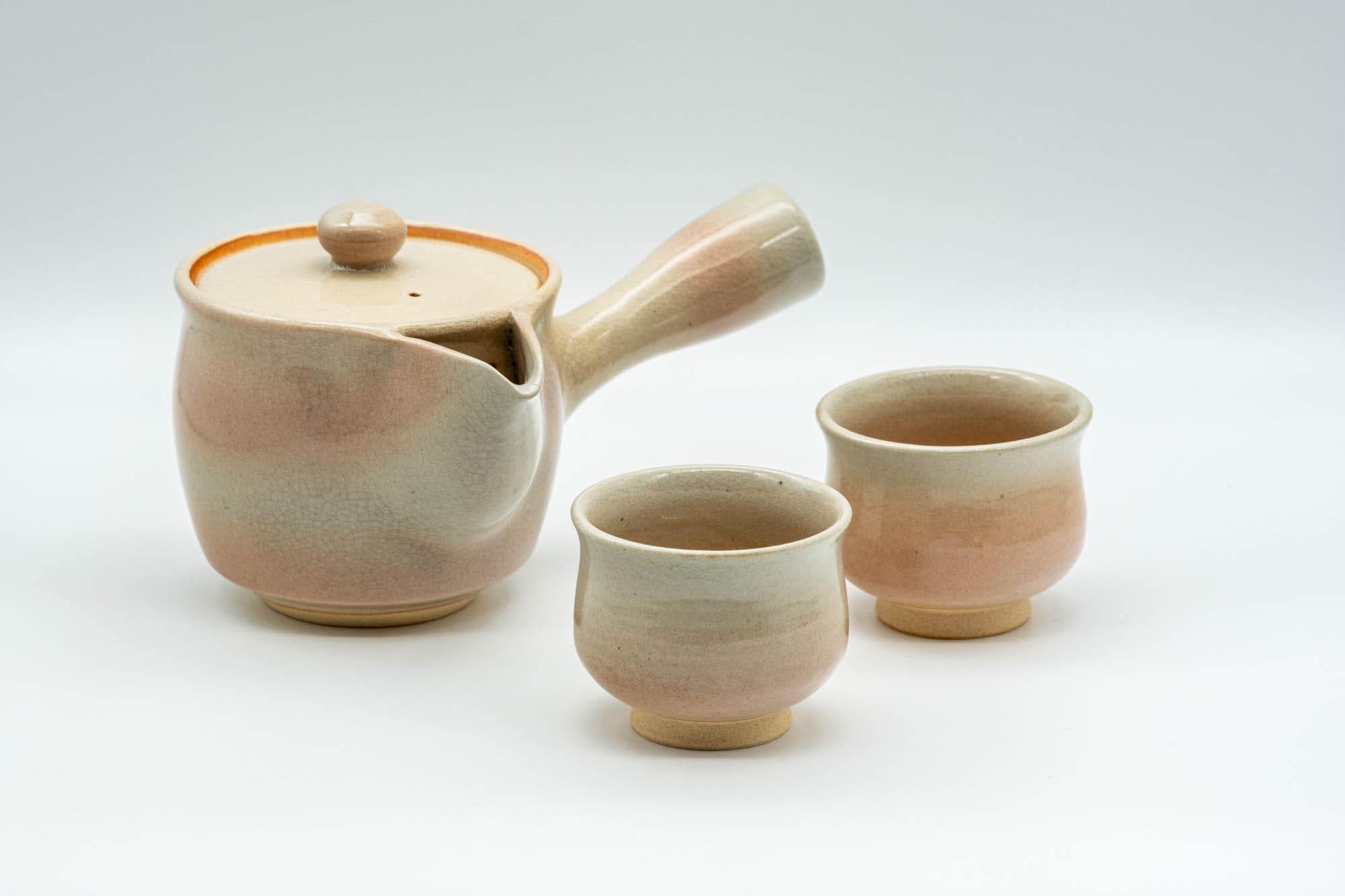 Japanese Tea Set - 椿窯 天鵬山 Tsubaki Kiln Hagi-yaki Do-ake Kyusu Teapot with 2 Yunomi Teacups - Tezumi