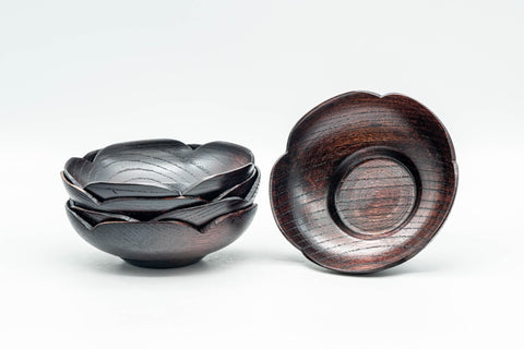 Japanese Chataku - Set of 5 Flower Petal-Shaped Wooden Tea Saucers