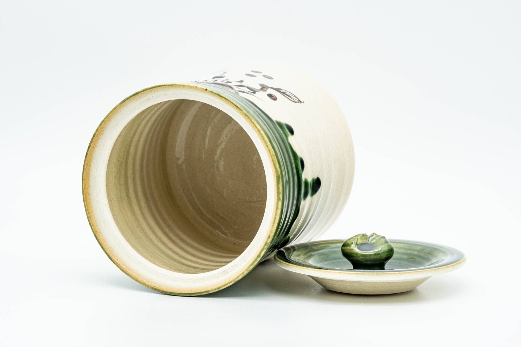 Japanese Mizusashi - Beige Green Drip-Glazed Oribe-yaki Fresh Water Container - 1000ml