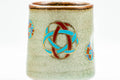 Japanese Teacups - Pair of Geometric Green Celadon Glazed Yunomi - 180ml - single cup close-up showing geometric motif