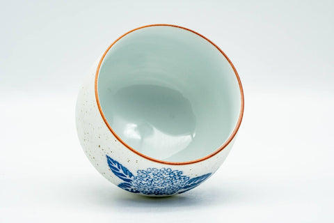 Japanese Teacup - Blue Floral White Textured Arita-yaki Yunomi - 120ml