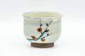 Japanese Teacup - Floral Grey Glazed Guinomi - 50ml - front view showing the painted plum blossom motif